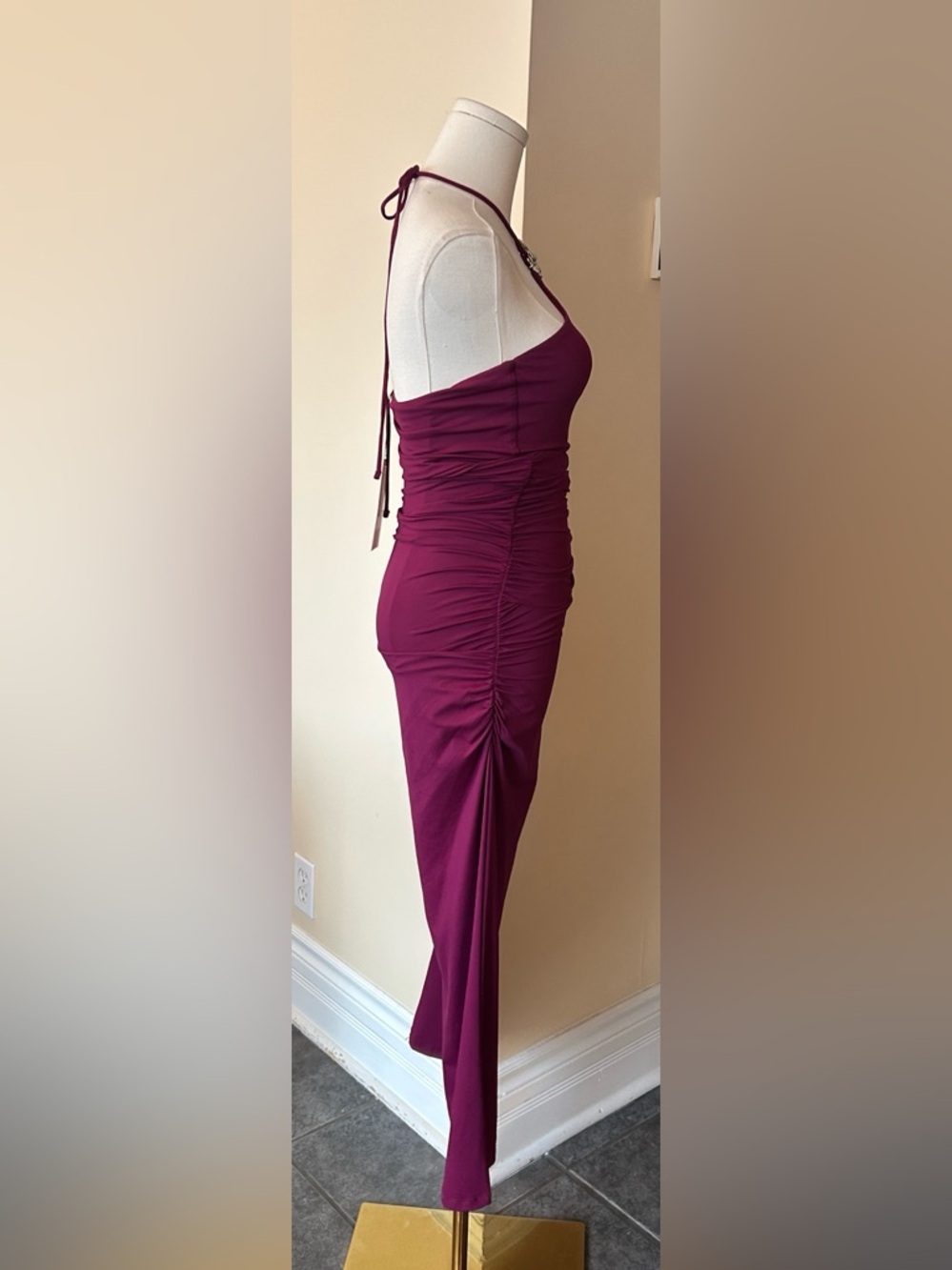 ZARA Ruched Halter Midi Dress in Deep Magenta size medium - Picture 11 of 13